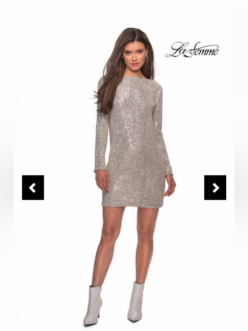 La Femme 28194 Sequin Size 6 Silver Long Sleeve V-Back Cocktail Mini Dress